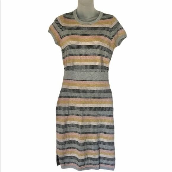 Boden Gray & Pink Wool Stripe Knit Knee Length Pencil Skirt 8 - Picture 2 of 4